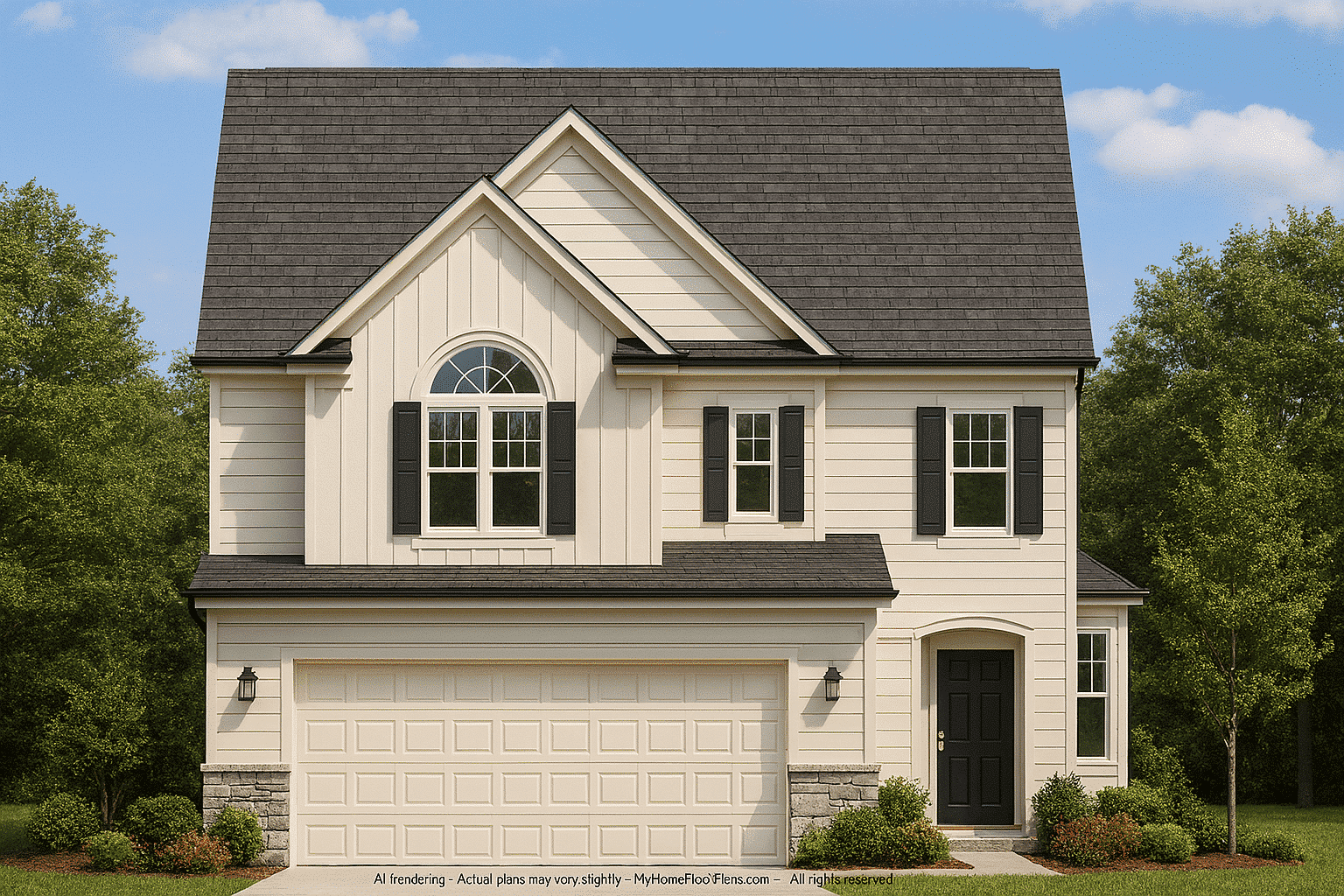 Modern Suburban House Plan with 2 Stories & 3 Bedrooms