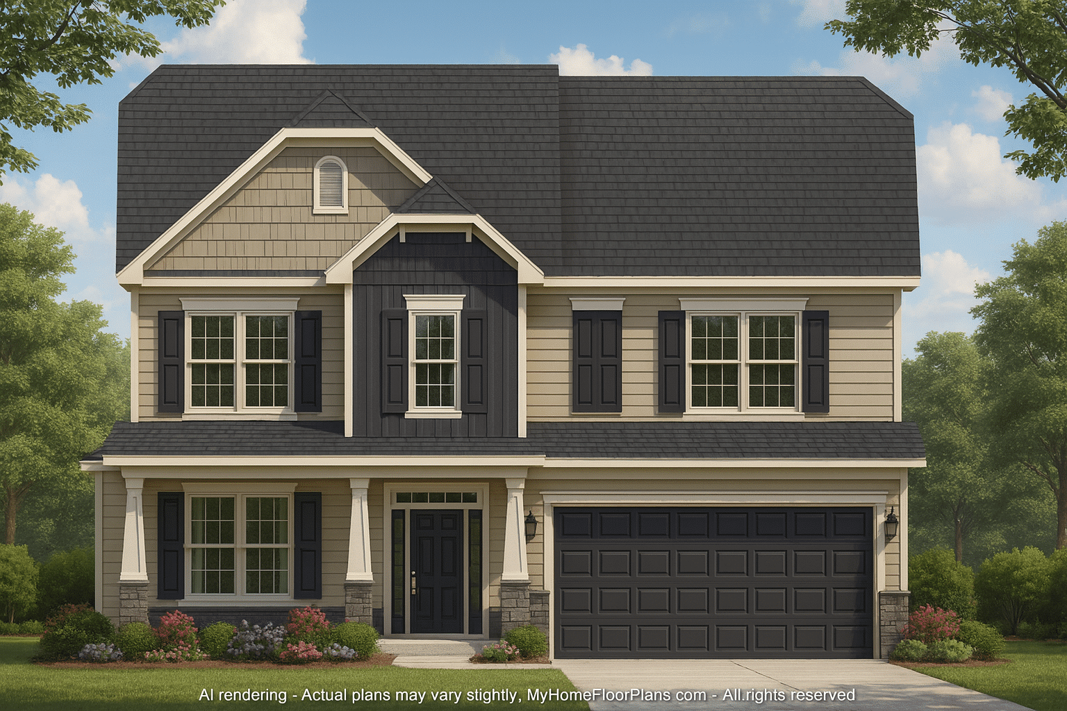 Modern Suburban House Plan with 2.5 Floors and 2-Car Garage
