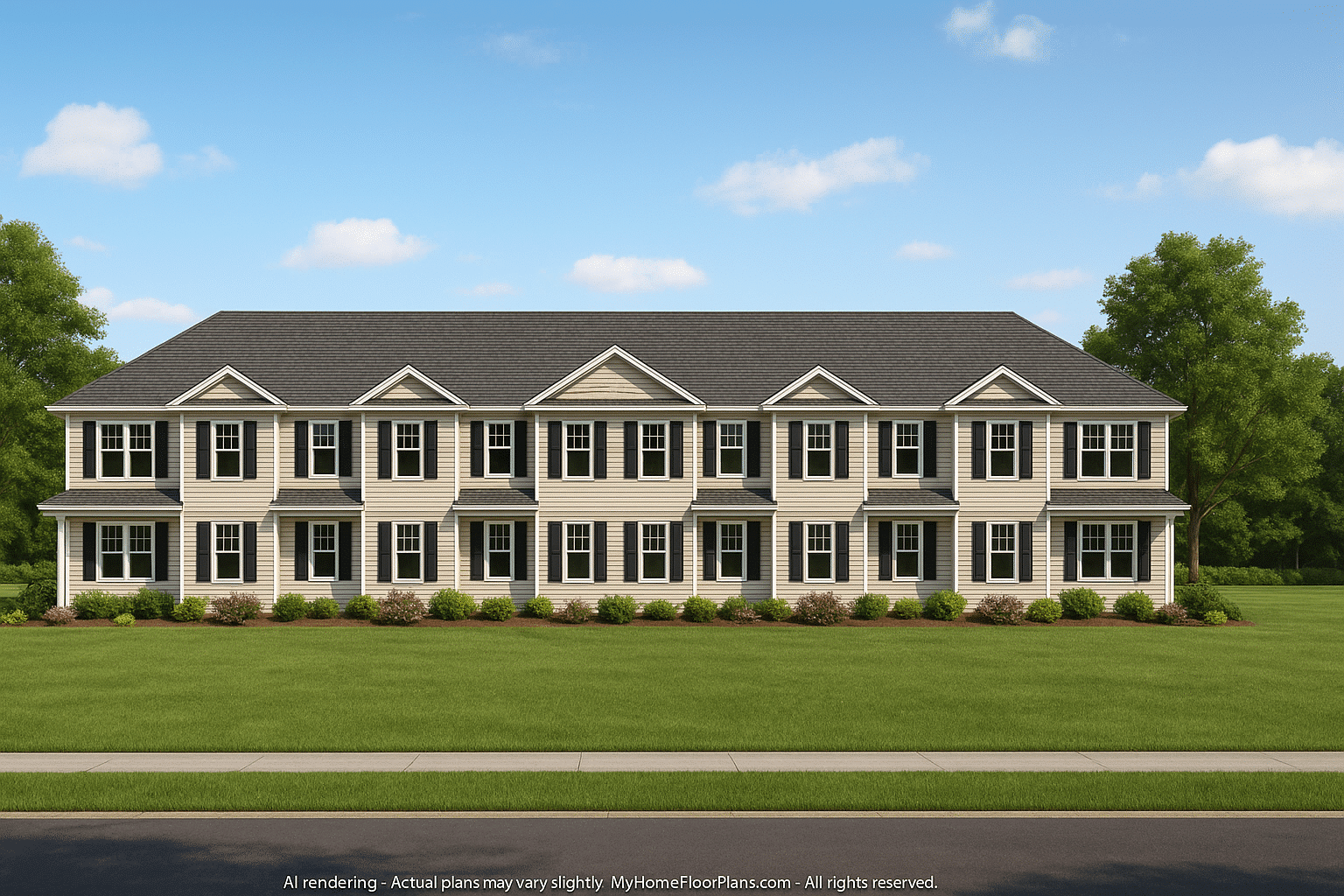 Modern Townhome Floor Plan with 6 Units and CAD Blueprints