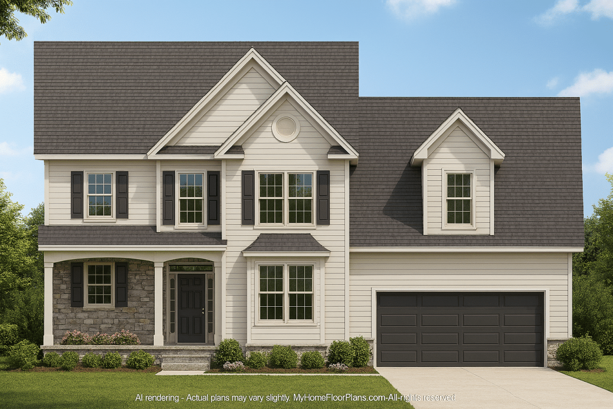 Modern Traditional House Plan with 2 Stories and Bonus Room