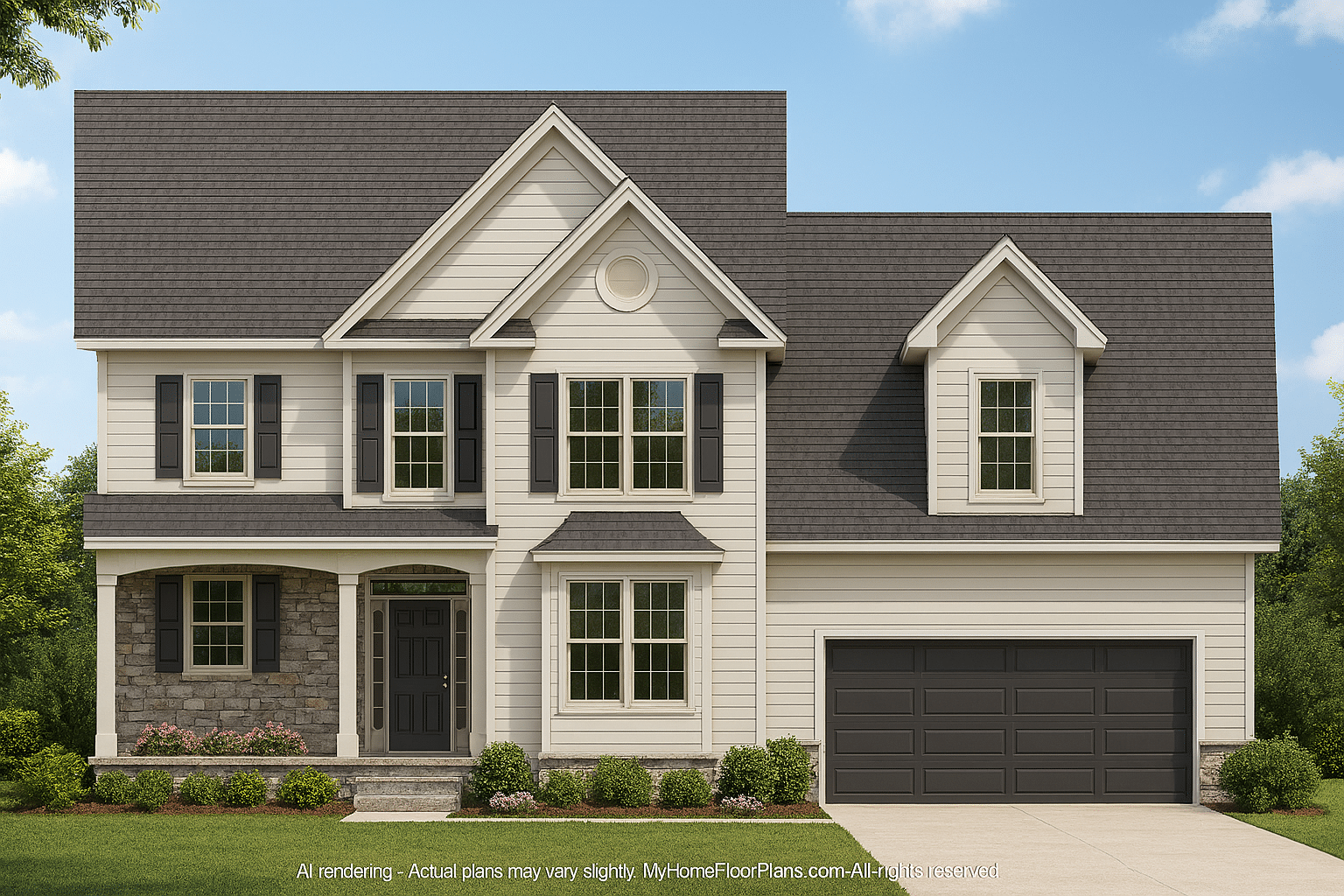 Modern Traditional House Plan with 2 Stories and Bonus Room
