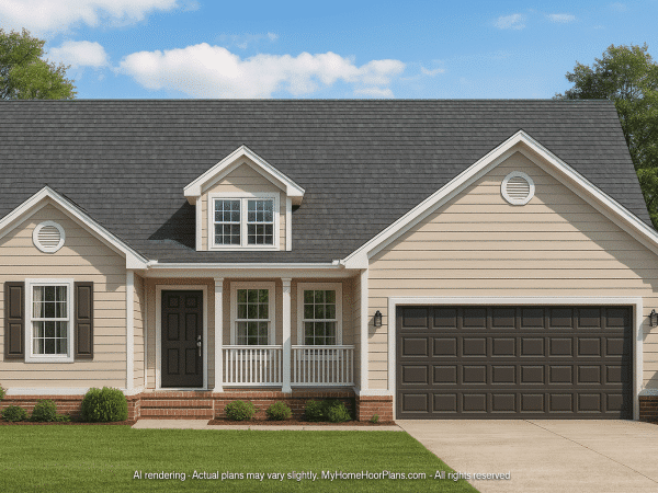 Practical 1-Story House Plan with Open Floor Layout and CAD Blueprints