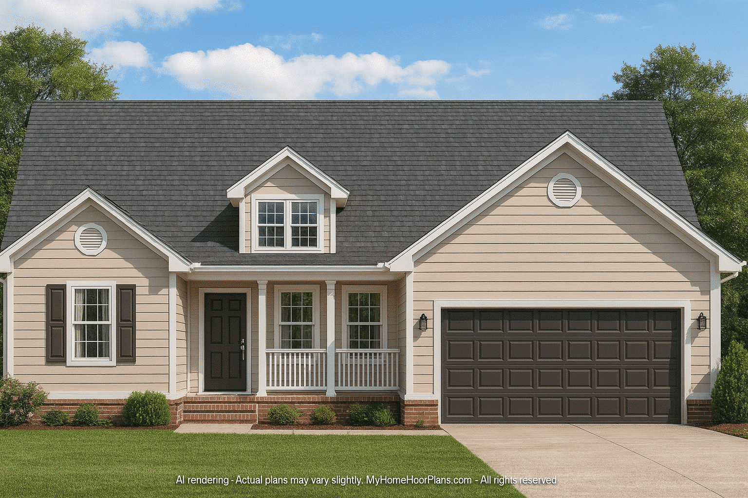 Practical 1-Story House Plan with Open Floor Layout and CAD Blueprints