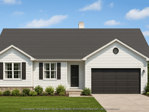 Ranch Home Floor Plan 3-Bed, 2-Bath CAD Designs