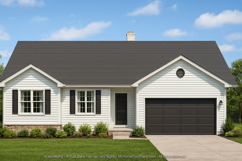 Ranch Home Floor Plan 3-Bed, 2-Bath CAD Designs