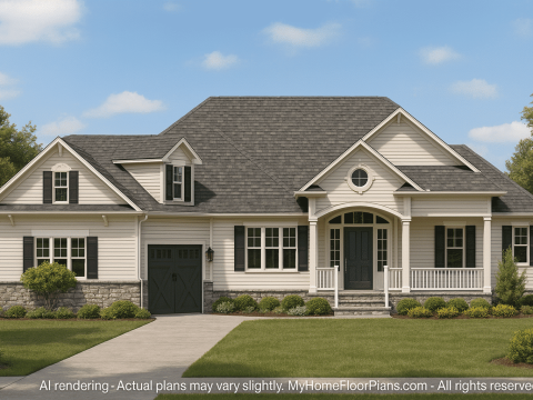 Spacious 1.5-Story Craftsman House Plan with Vaulted Ceilings & Fireplace