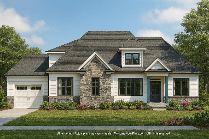 Spacious 2-Bedroom House Plan with 3-Car Garage & Attic Storage