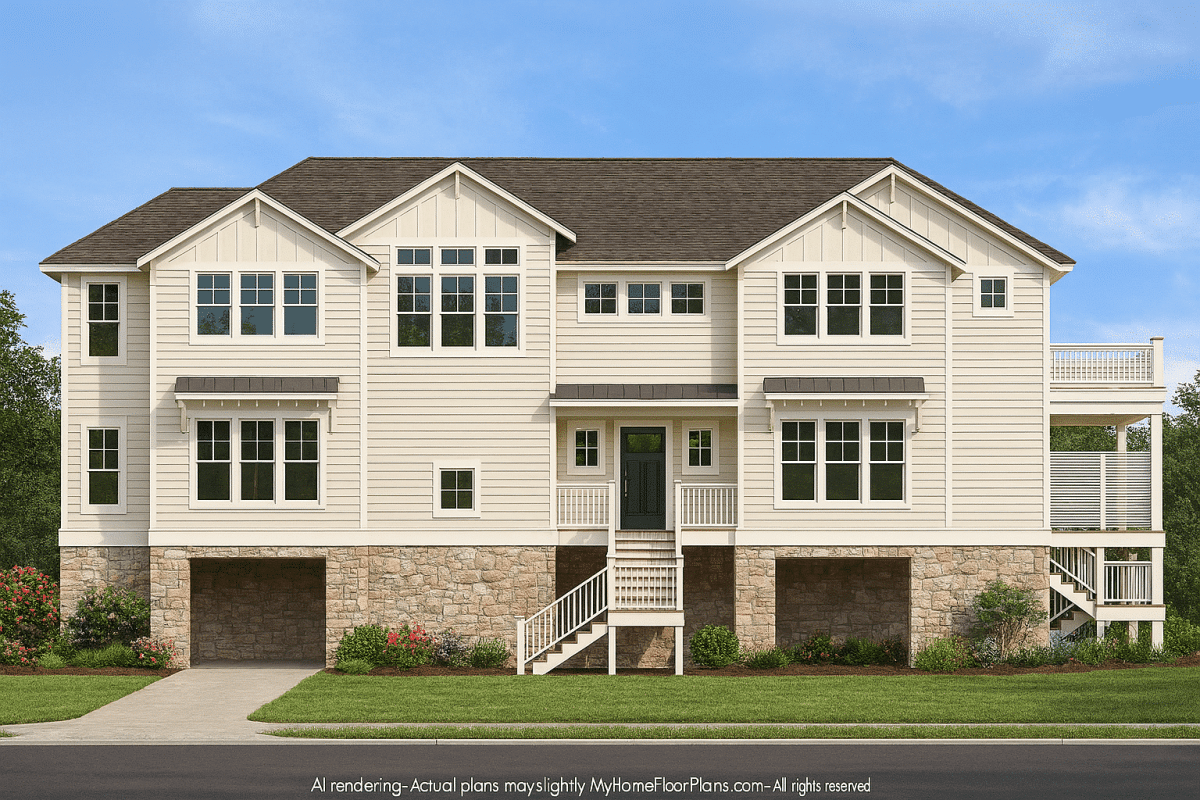 Spacious 2-Story Beach House Plan with Vaulted Ceilings & CAD Designs
