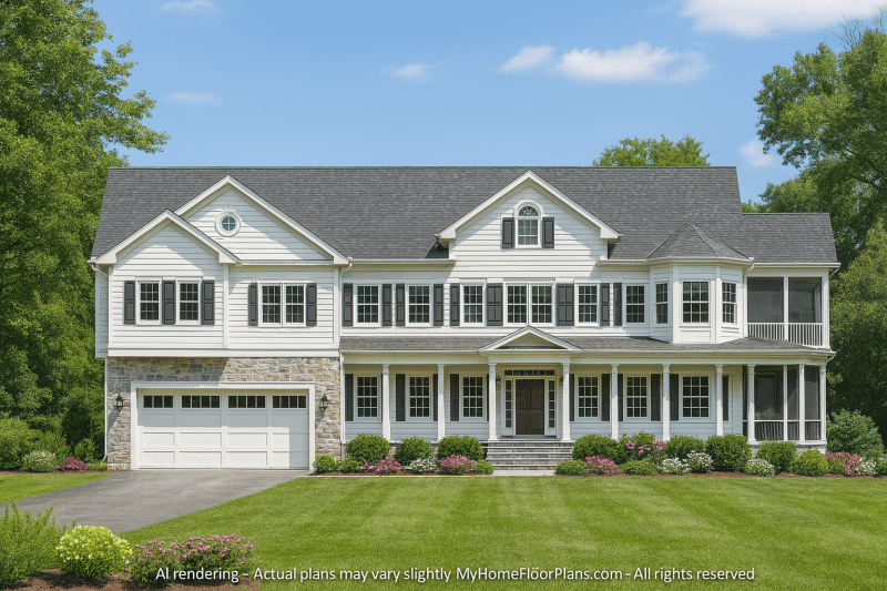 Spacious 2-Story House Plan with Colonial Revival & Farmhouse Appeal