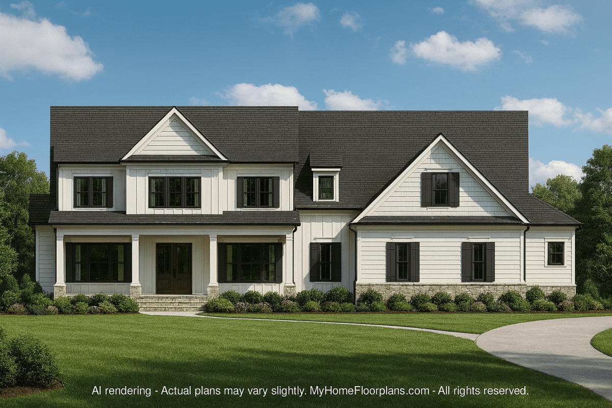 Spacious 2-Story House Plan with Workshop Garage & Open Layout