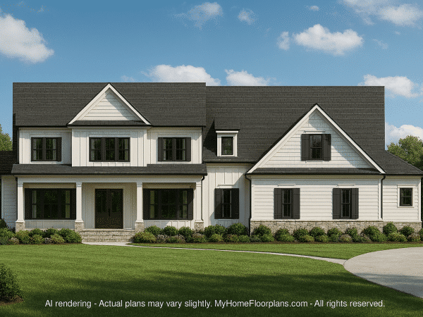 Spacious 2-Story House Plan with Workshop Garage & Open Layout