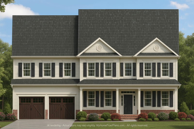 Spacious 3-Story House Plan with 4 Bedrooms and Timeless Curb Appeal