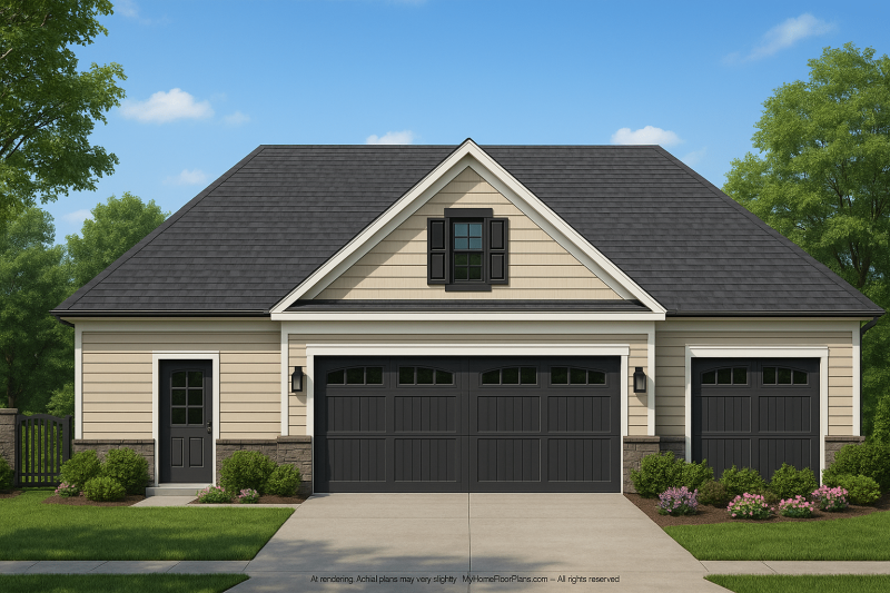Spacious Garage Floor Plan with Workshop and Brick Exterior