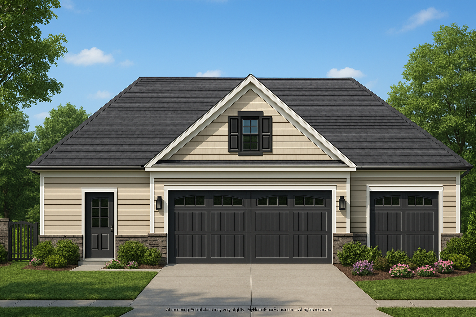 Spacious Garage Floor Plan with Workshop and Brick Exterior