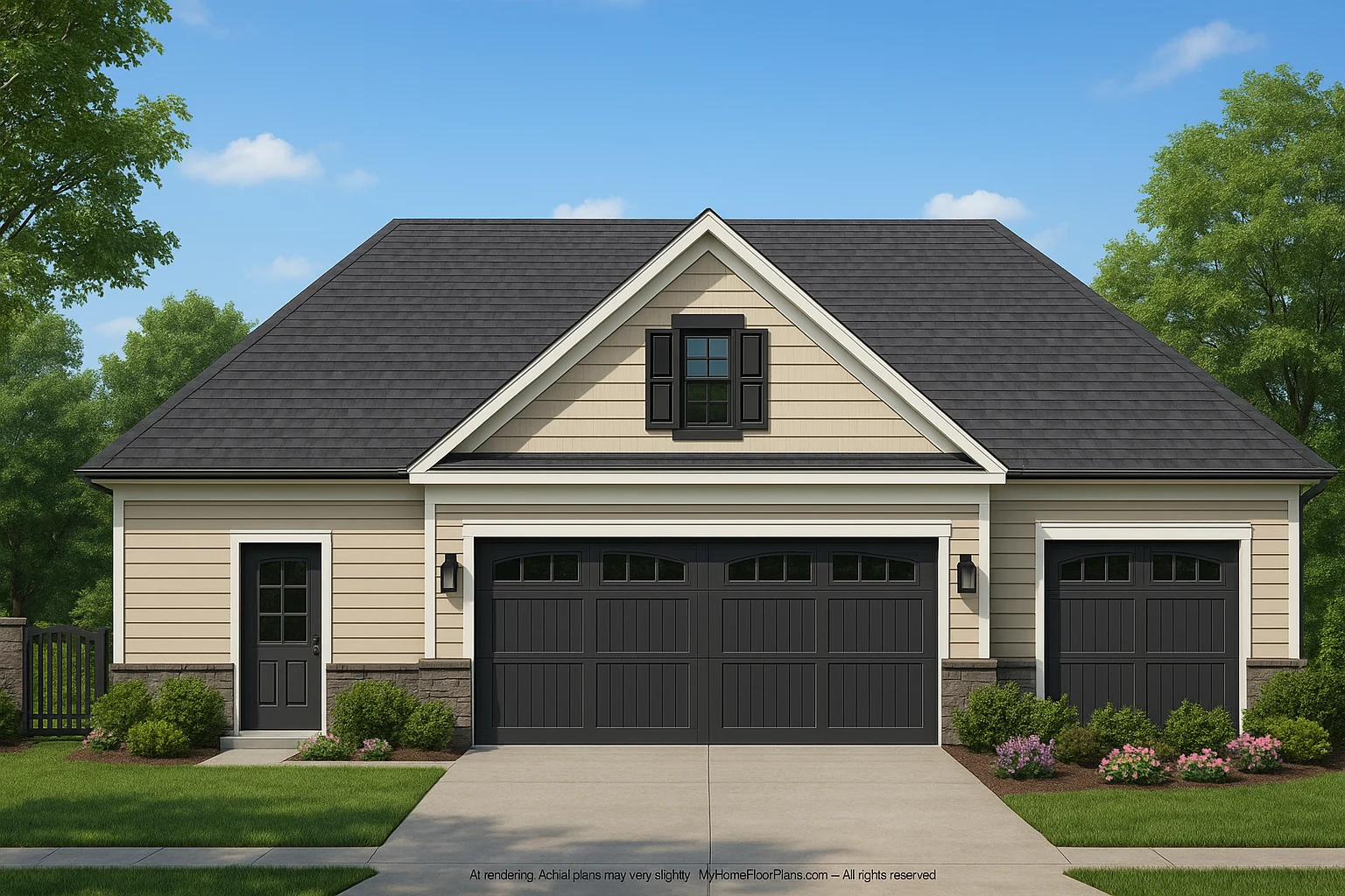 Spacious Garage Floor Plan with Workshop and Brick Exterior