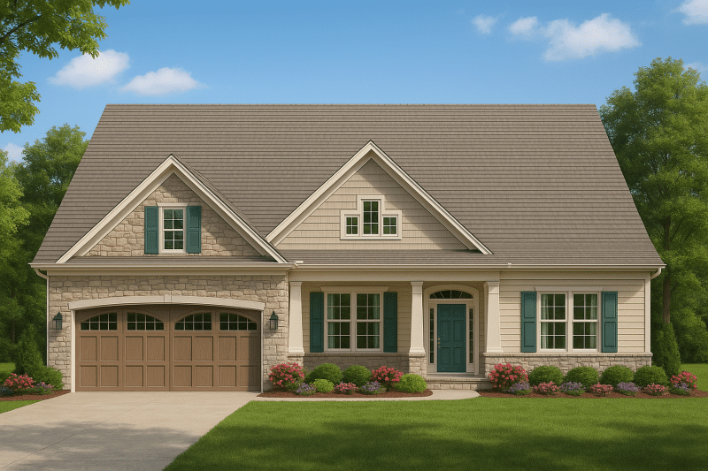 Spacious One-Story House Plan with CAD Blueprint & Craftsman Charm