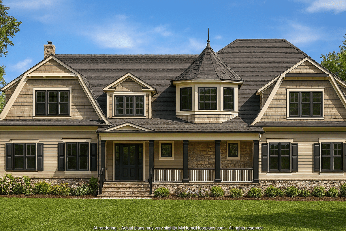 Spacious Shingle Style House Plan with Luxurious Layout & 6 Bedrooms