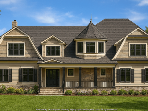 Spacious Shingle Style House Plan with Luxurious Layout & 6 Bedrooms