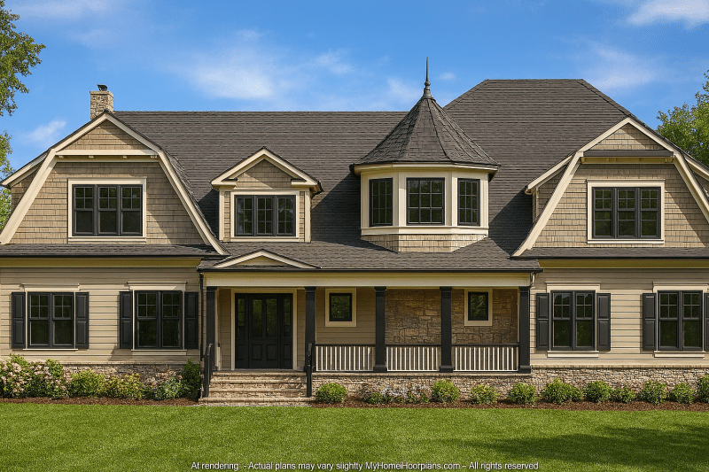 Spacious Shingle Style House Plan with Luxurious Layout & 6 Bedrooms