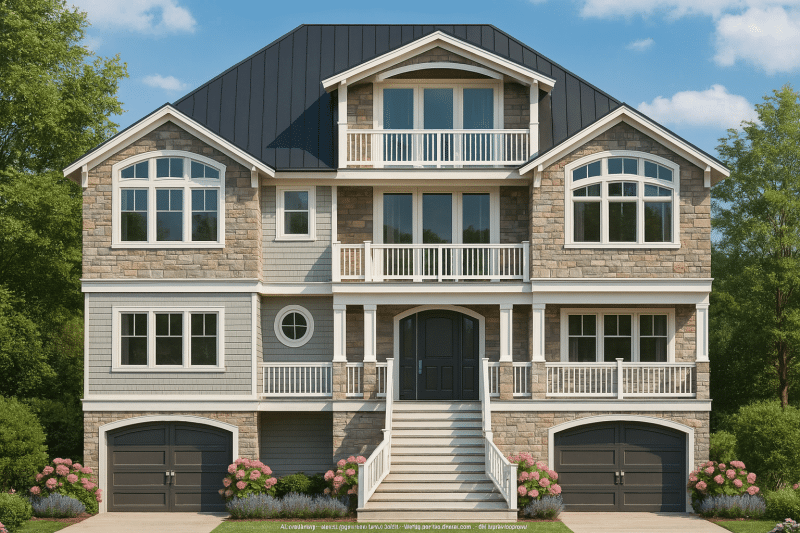 Stunning 4-Story Coastal House Plan with Elevator and 4 Bedrooms