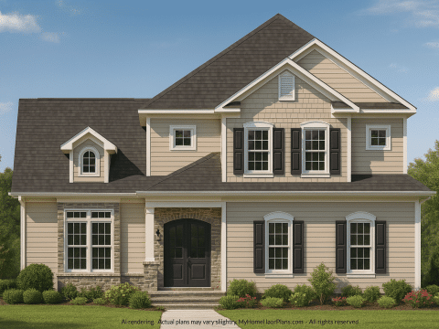 Stylish 2-Story House Plan with 3 Bedrooms, Bonus Room & Vaulted Ceilings