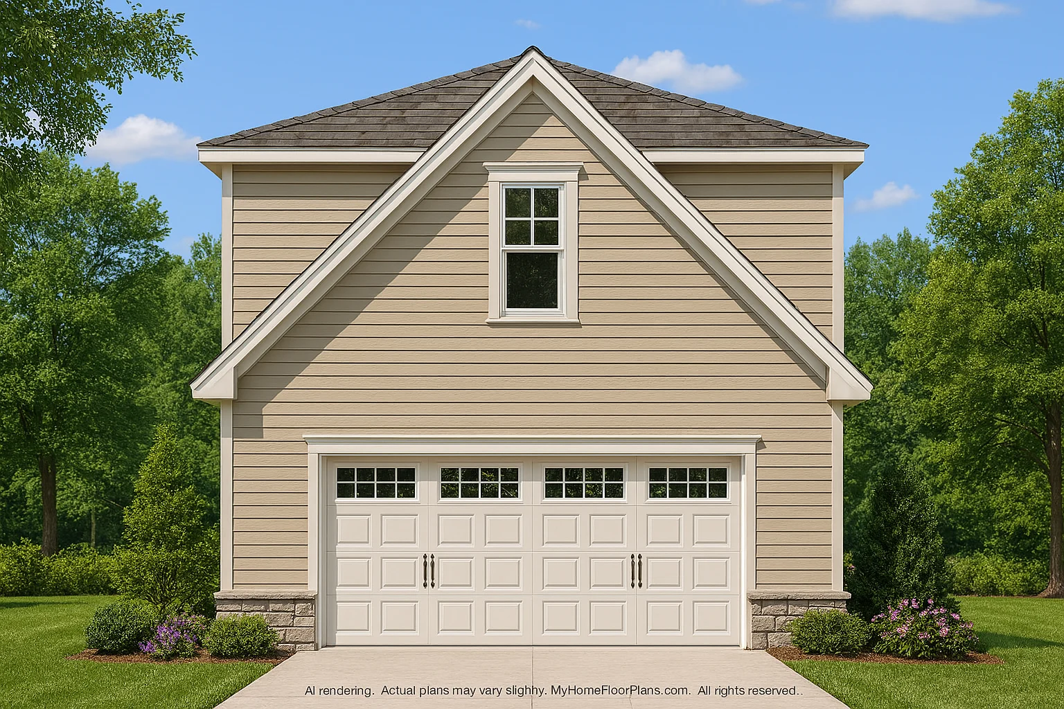 Stylish Garage Home Plan with Living Space and CAD Designs
