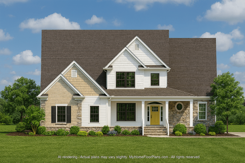 Traditional 2-Story Home Plan with Colonial Revival Architecture