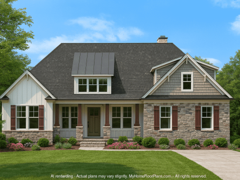 Traditional 2-Story Home Plan with Office, Bonus Room & Large Laundry