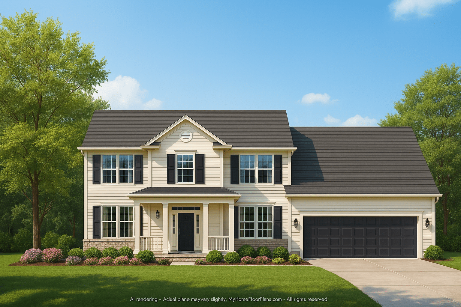 Traditional 2-Story House Floor Plan with Classic Curb Appeal