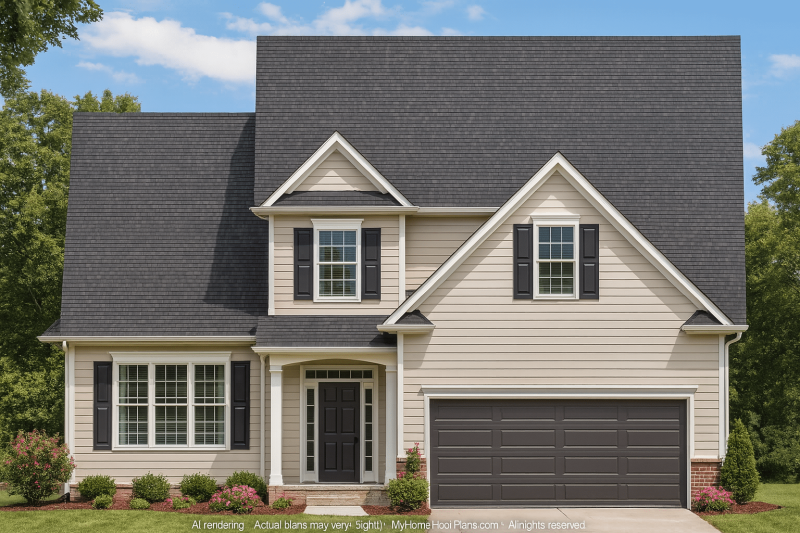 Traditional 2-Story House Plan with Brick & Siding Curb Appeal