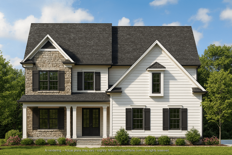 Traditional 2-Story House Plan with Open Floor Layout & CAD Blueprints