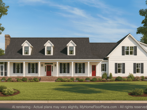 Traditional 2-Story House Plan with Wrap-Around Porch and Bonus Rooms