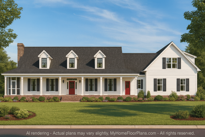 Traditional 2-Story House Plan with Wrap-Around Porch and Bonus Rooms