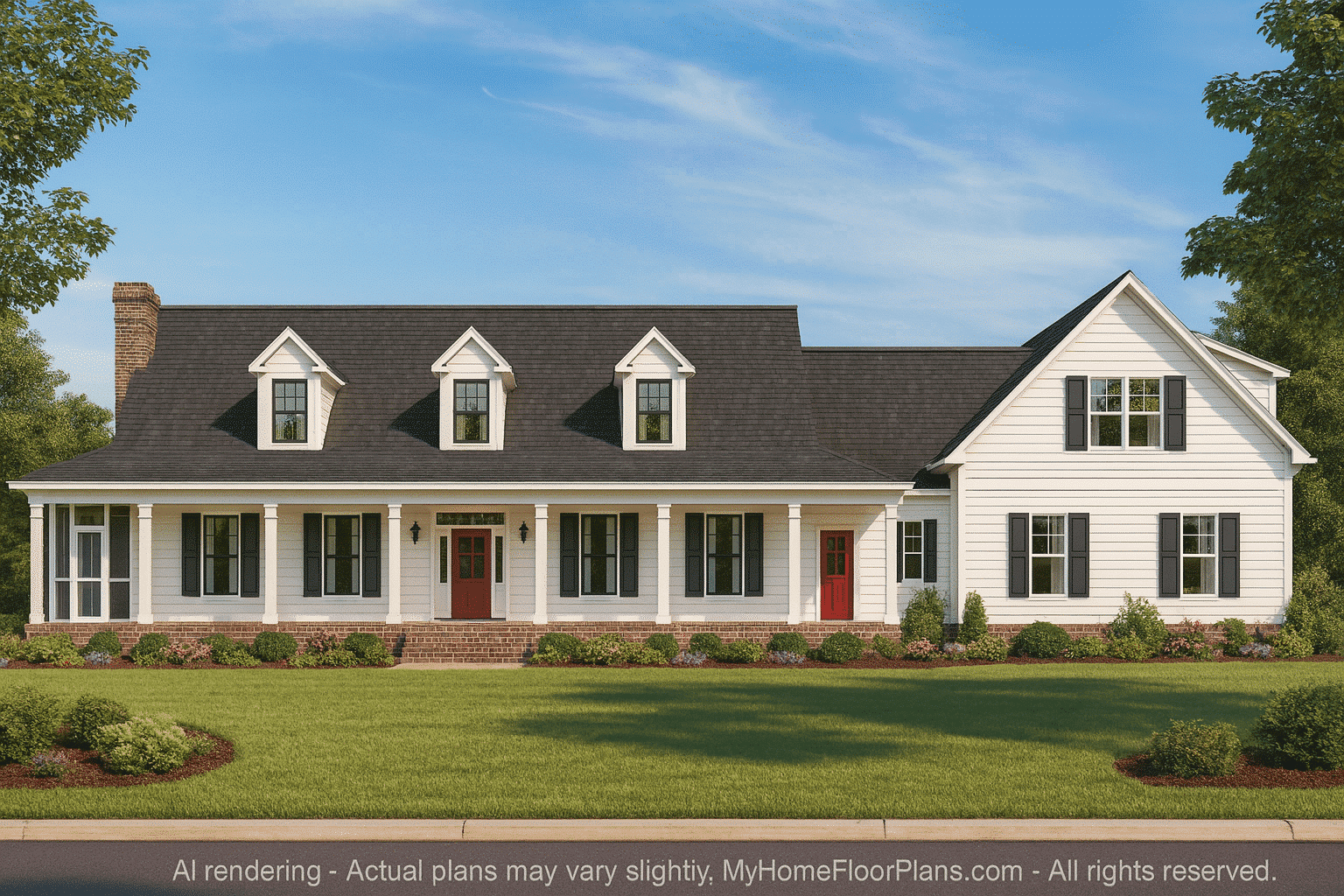 Traditional 2-Story House Plan with Wrap-Around Porch and Bonus Rooms