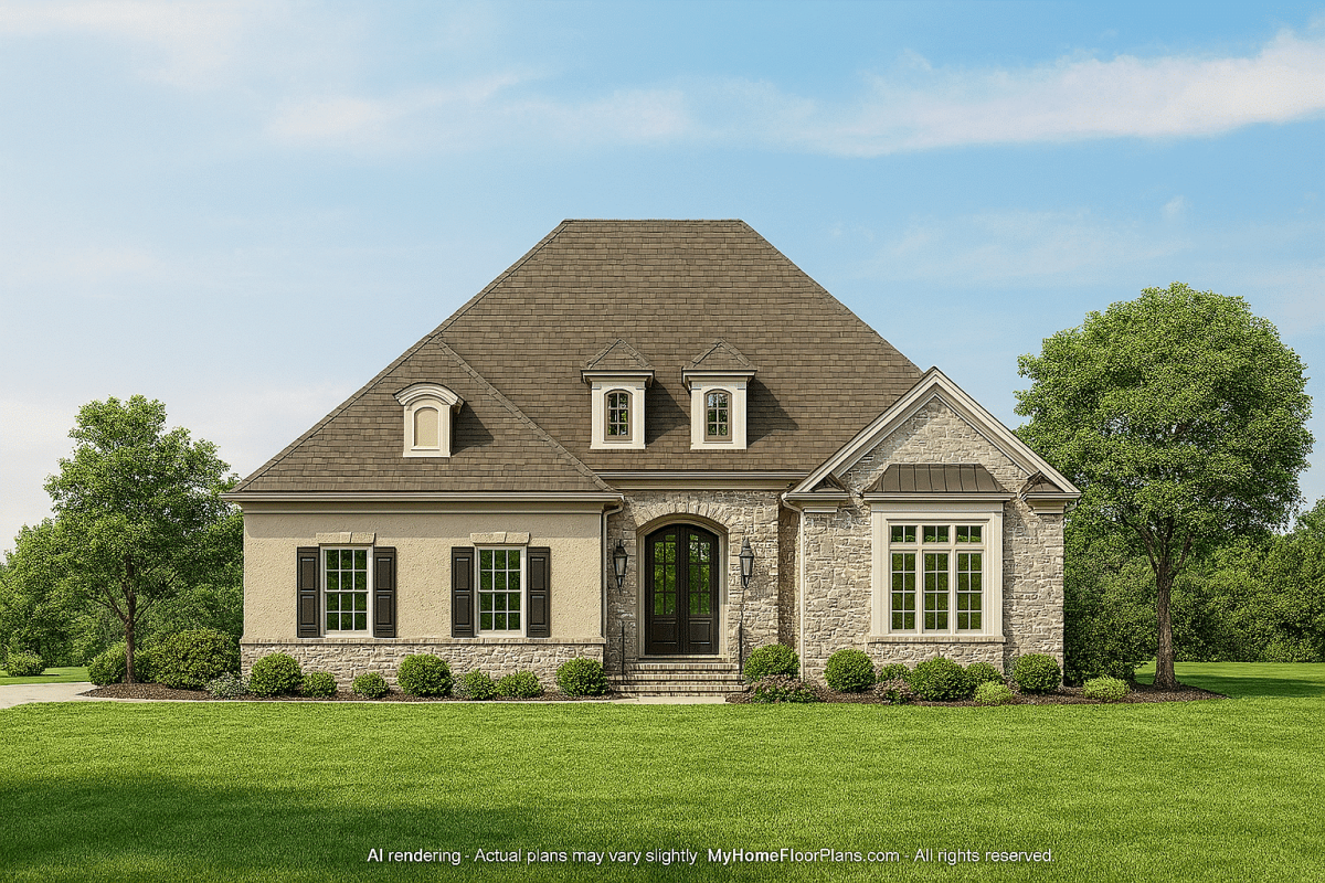 Traditional 3-Bedroom House Plan with Courtyard and Brick Exterior