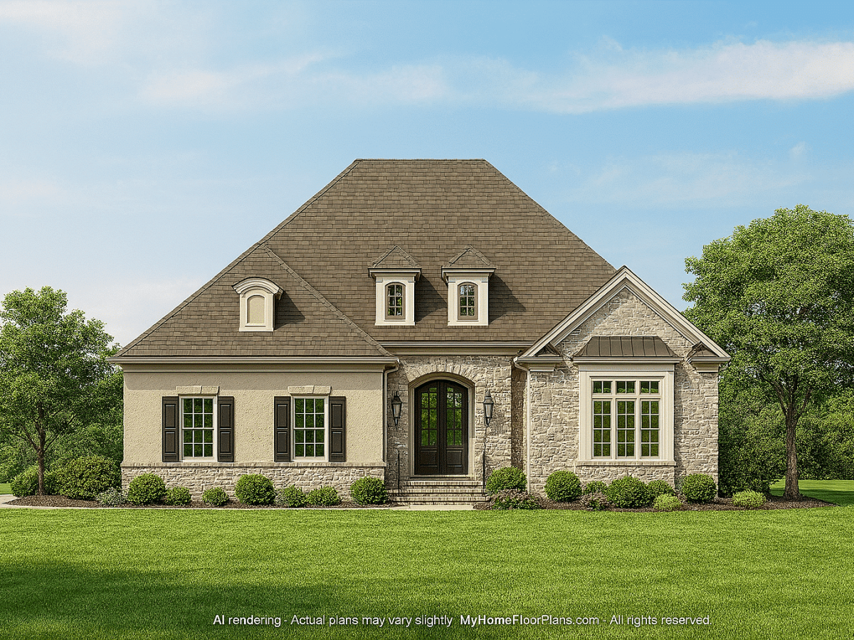 Traditional 3-Bedroom House Plan with Courtyard and Brick Exterior