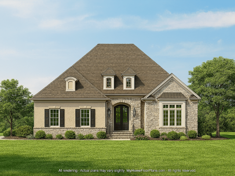 Traditional 3-Bedroom House Plan with Courtyard and Brick Exterior