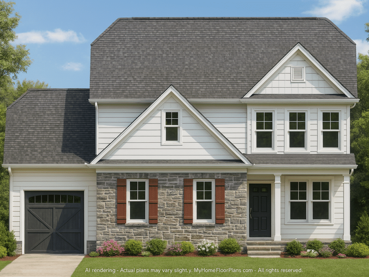 Traditional Craftsman Colonial Floor Plan with Covered Porch & CAD Blueprints