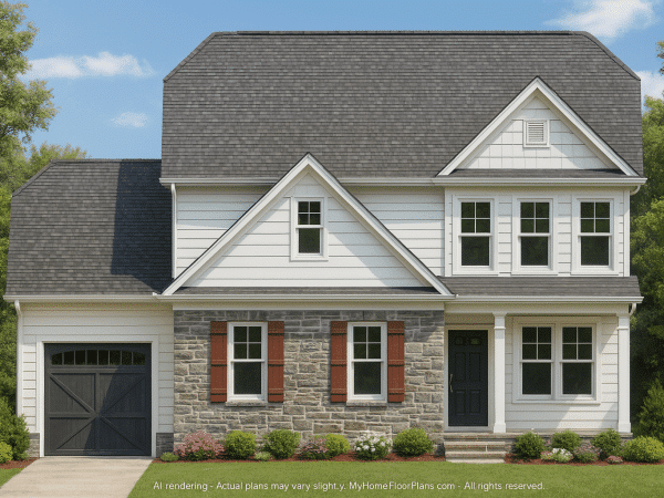 Traditional Craftsman Colonial Floor Plan with Covered Porch & CAD Blueprints