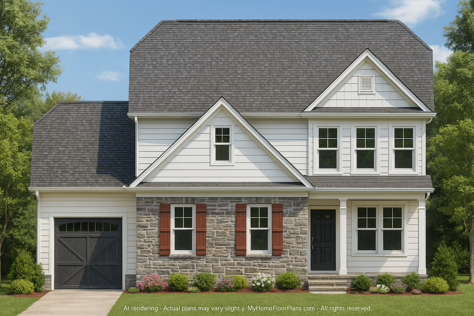 Traditional Craftsman Colonial Floor Plan with Covered Porch & CAD Blueprints