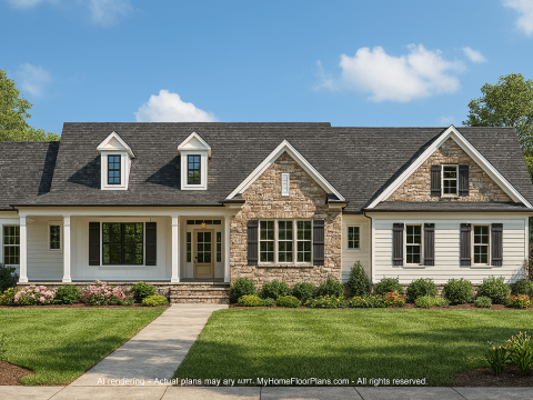 Traditional Craftsman Home Plan with 1.5 Floors and Spacious Design