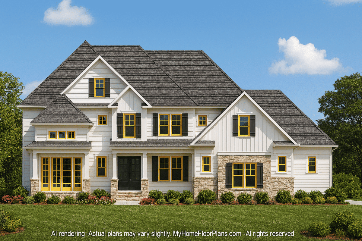 Traditional Craftsman Home Plan with 2-Story Layout and Elegant Blueprint Design