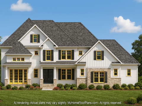 Traditional Craftsman Home Plan with 2-Story Layout and Elegant Blueprint Design