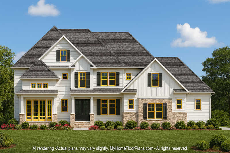 Traditional Craftsman Home Plan with 2-Story Layout and Elegant Blueprint Design