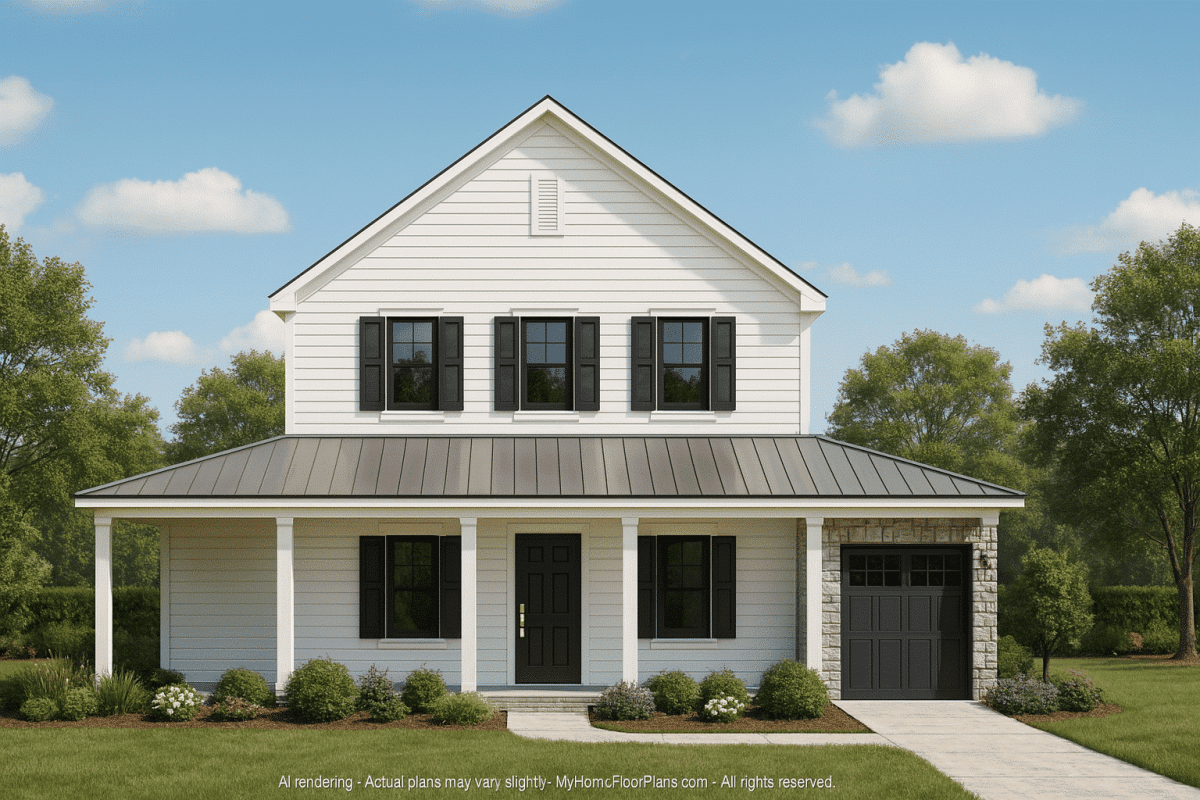 Traditional Farmhouse Home Plan with 2 Stories and CAD Designs