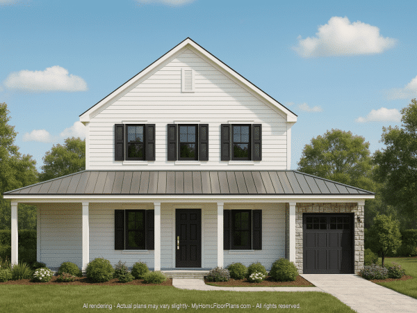 Traditional Farmhouse Home Plan with 2 Stories and CAD Designs
