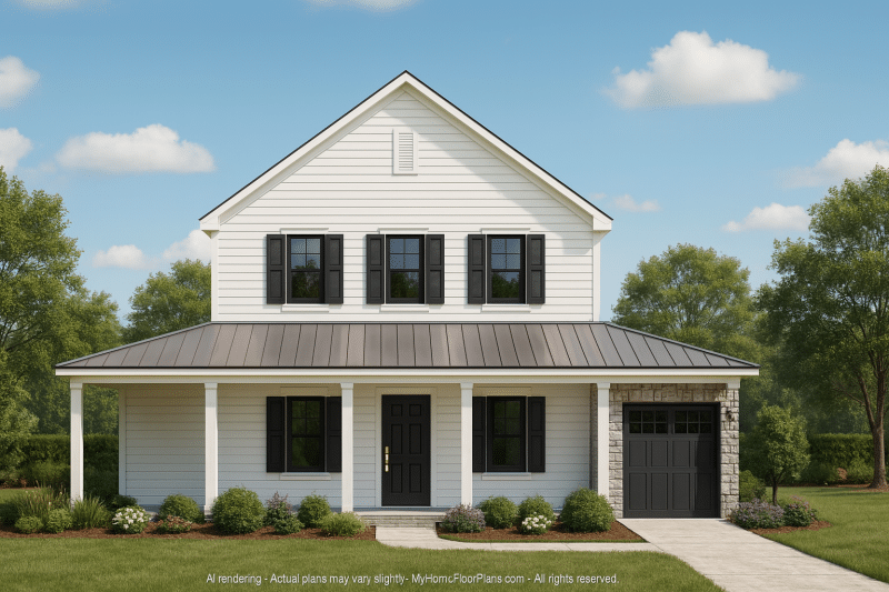 Traditional Farmhouse Home Plan with 2 Stories and CAD Designs