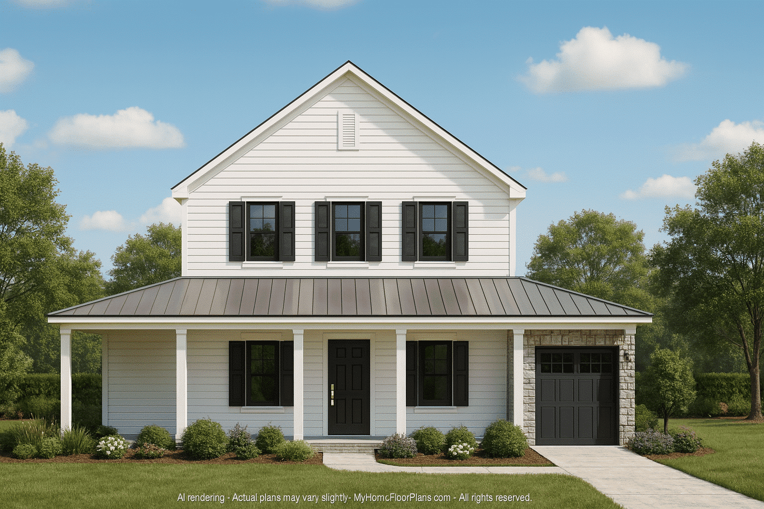 Traditional Farmhouse Home Plan with 2 Stories and CAD Designs