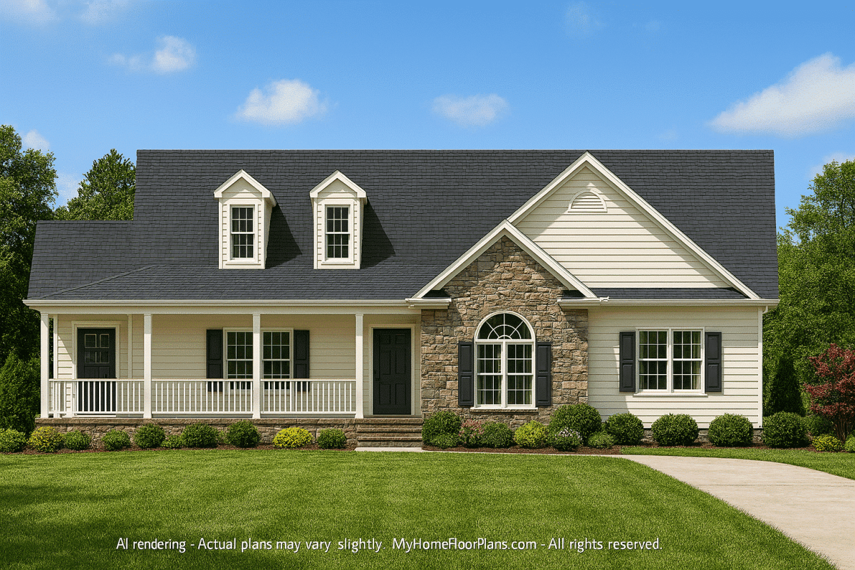 Traditional Farmhouse Home Plan with Ranch Layout and CAD Designs