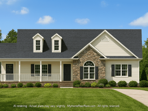 Traditional Farmhouse Home Plan with Ranch Layout and CAD Designs